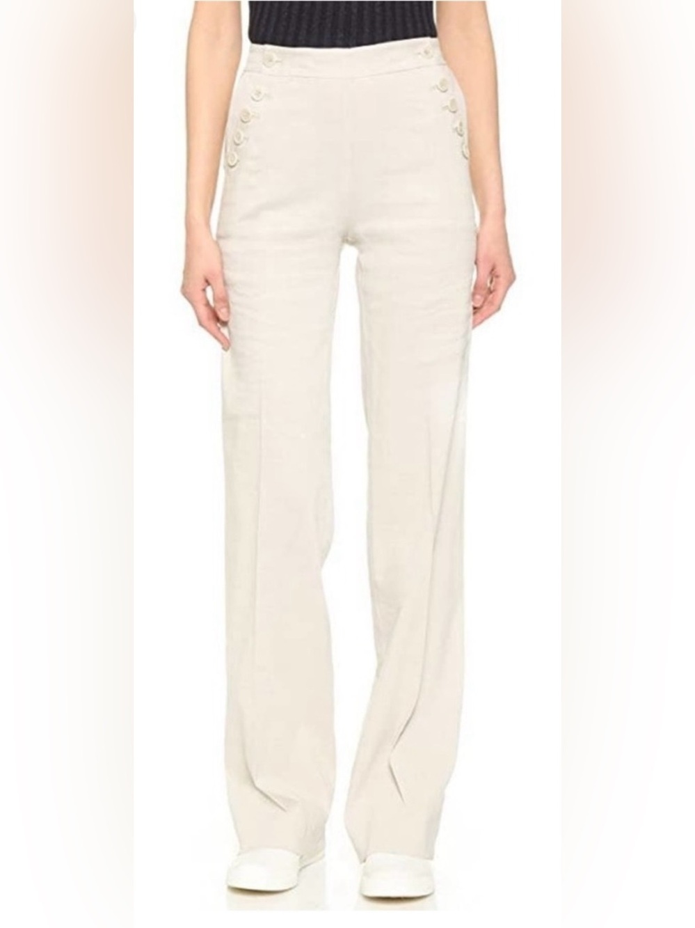 Theory Alrigo Cream Wide-Leg Sailor-Inspired Linen Blend Pants size 0